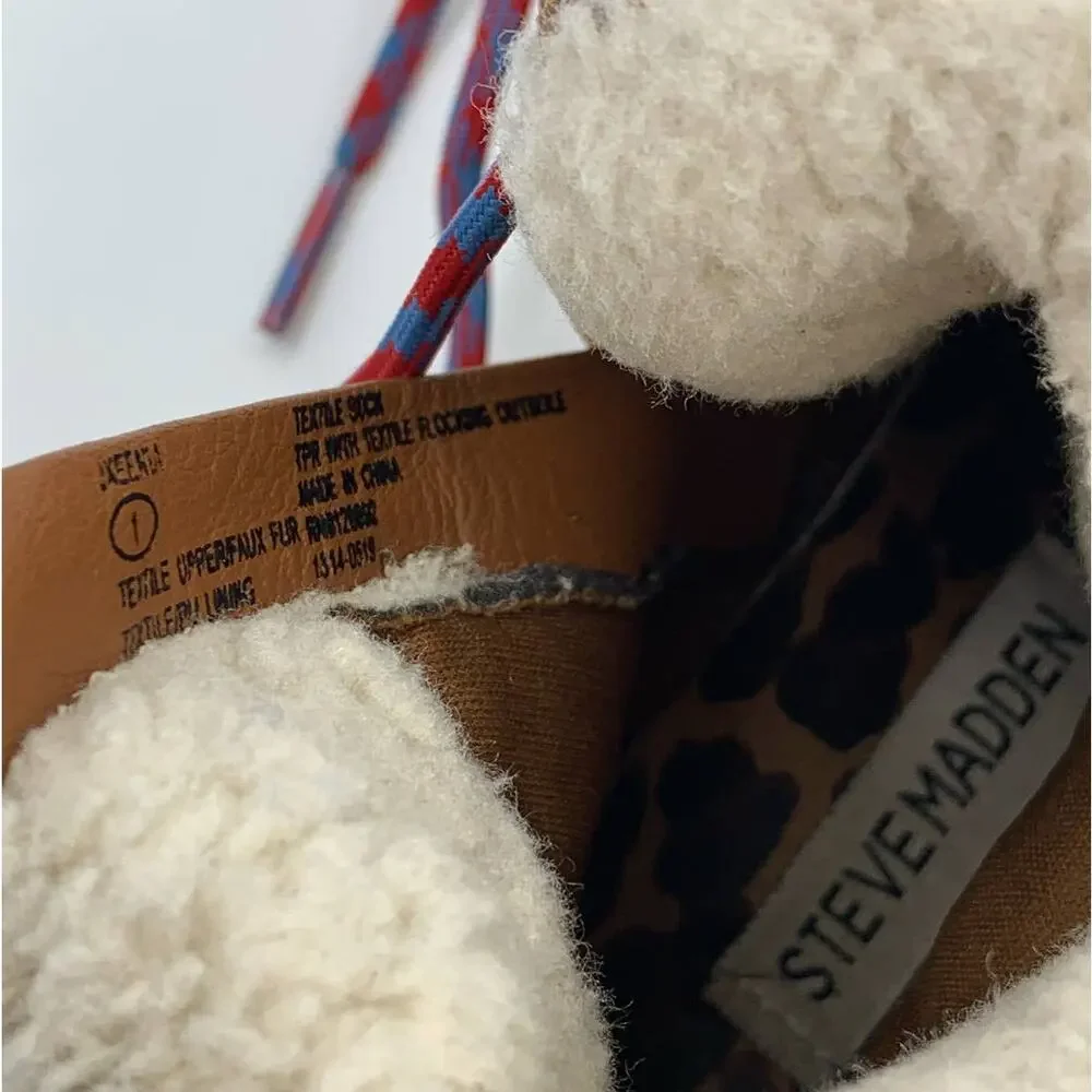 Steve Madden Shearling Cuff Faux Fur Vegan Suede High Top Boots Girls Youth 1